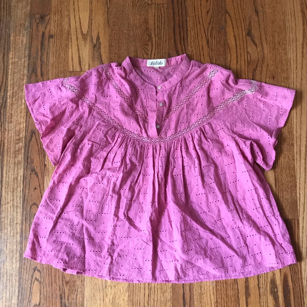 Listicle Pink Eyelet Blouse